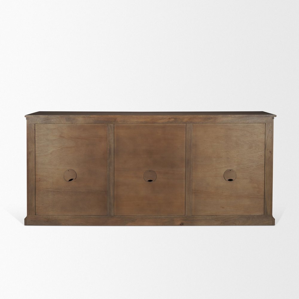 82" Dark Brown Solid Wood Three Drawer Sideboard With Six Doors — view 4