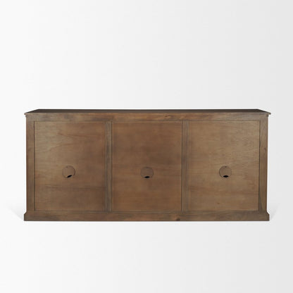 82" Dark Brown Solid Wood Three Drawer Sideboard With Six Doors