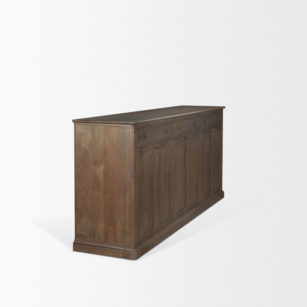 82" Dark Brown Solid Wood Three Drawer Sideboard With Six Doors HomeRoots