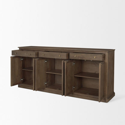 82" Dark Brown Solid Wood Three Drawer Sideboard With Six Doors HomeRoots