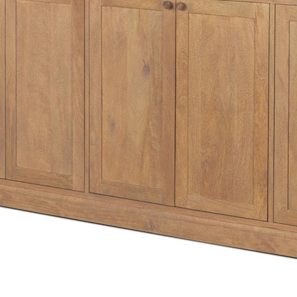 82" Light Brown Solid Wood Three Drawer Sideboard With Six Doors