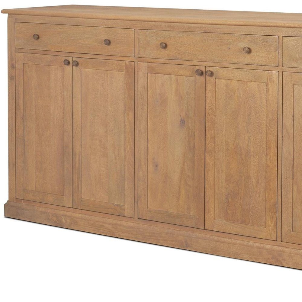 82" Light Brown Solid Wood Three Drawer Sideboard With Six Doors — view 10