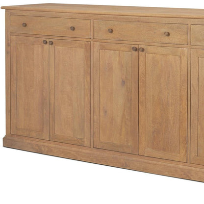 82" Light Brown Solid Wood Three Drawer Sideboard With Six Doors