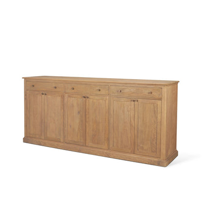82" Light Brown Solid Wood Three Drawer Sideboard With Six Doors HomeRoots