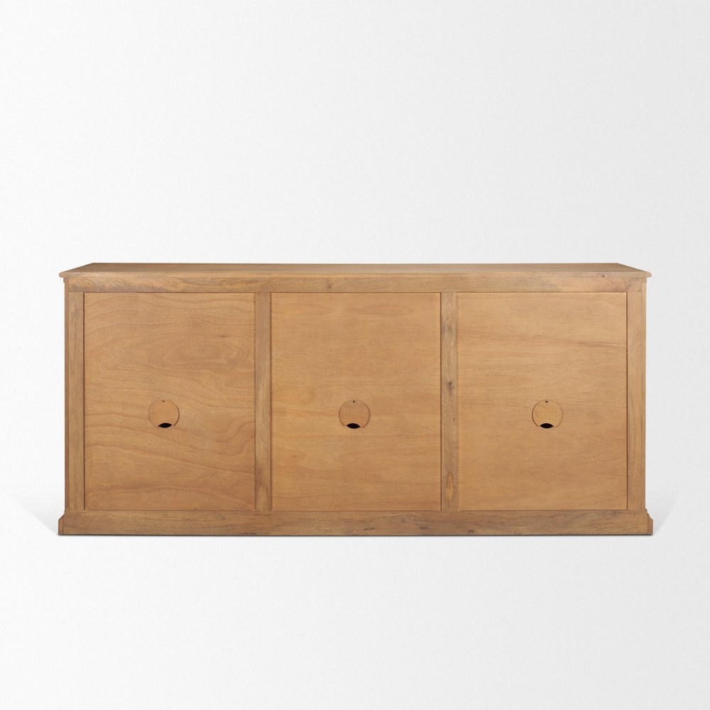 82" Light Brown Solid Wood Three Drawer Sideboard With Six Doors HomeRoots