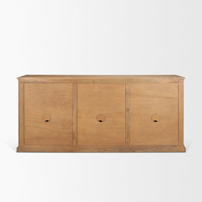82" Light Brown Solid Wood Three Drawer Sideboard With Six Doors HomeRoots
