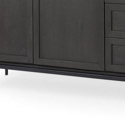 71" Black And White Marble And Solid Wood Three Drawer Sideboard With Two Doors