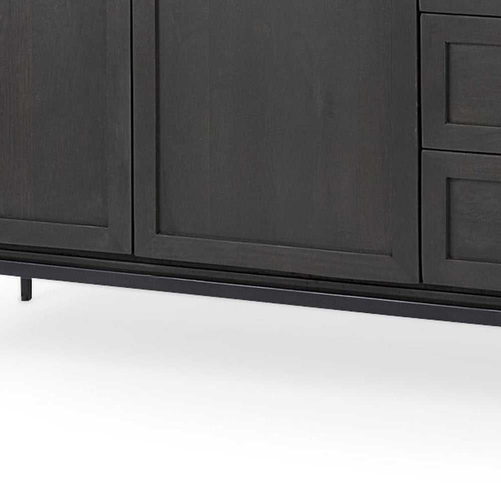 71" Black And White Marble And Solid Wood Three Drawer Sideboard With Two Doors — view 8