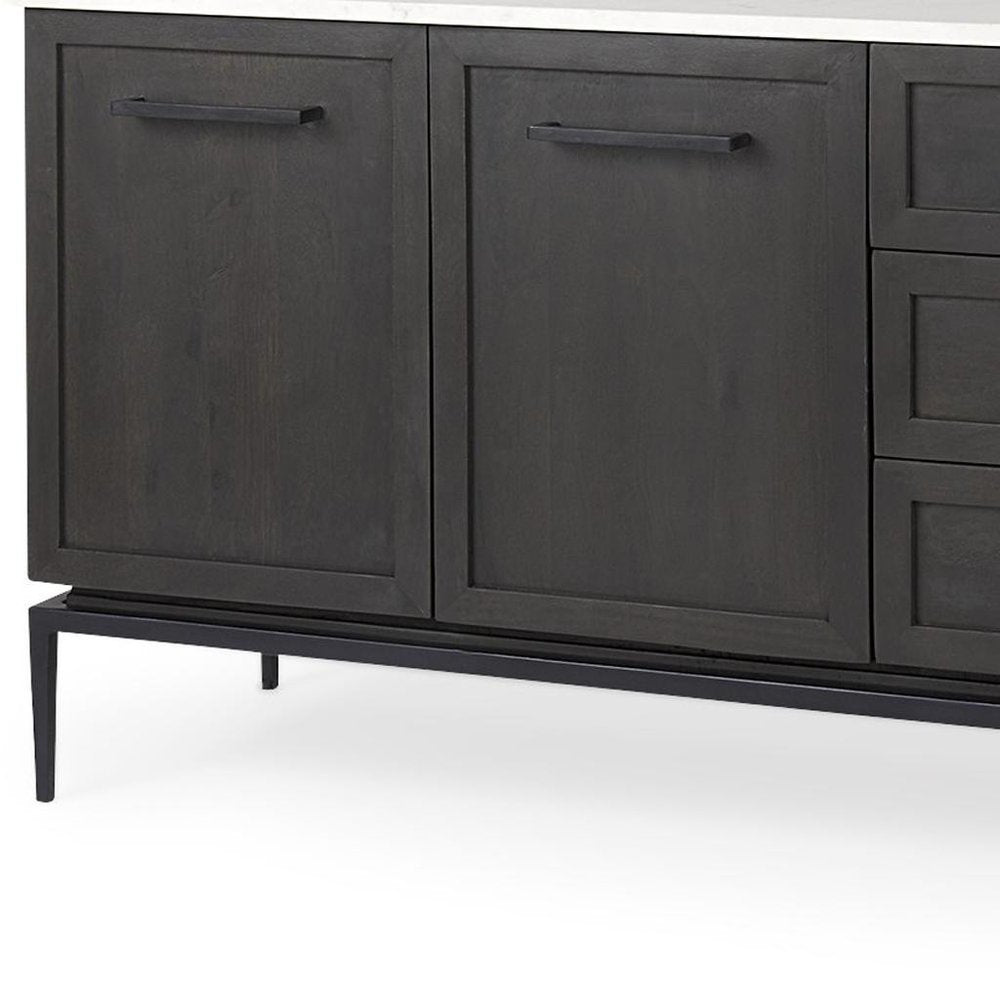 71" Black And White Marble And Solid Wood Three Drawer Sideboard With Two Doors HomeRoots