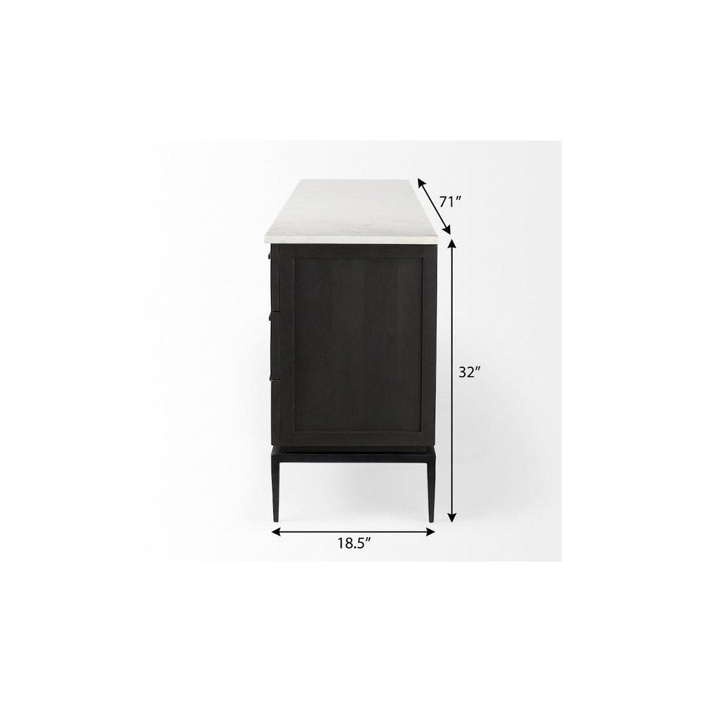71" Black And White Marble And Solid Wood Three Drawer Sideboard With Two Doors — view 11
