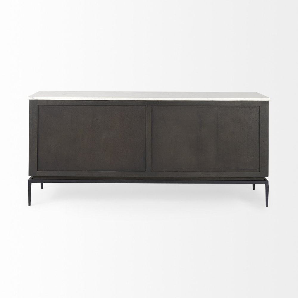 71" Black And White Marble And Solid Wood Three Drawer Sideboard With Two Doors