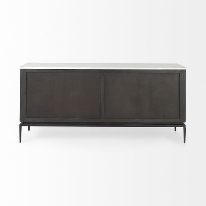 71" Black And White Marble And Solid Wood Three Drawer Sideboard With Two Doors