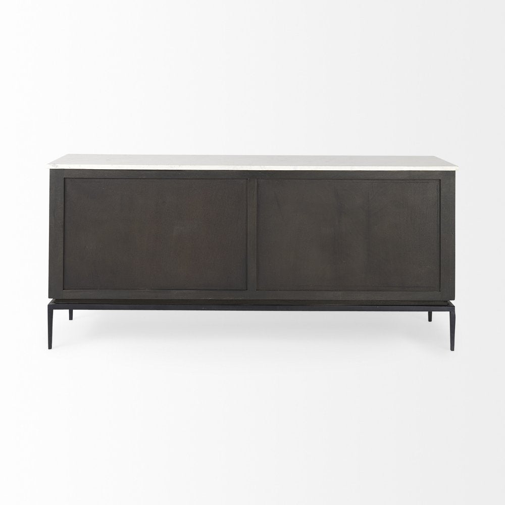 71" Black And White Marble And Solid Wood Three Drawer Sideboard With Two Doors HomeRoots
