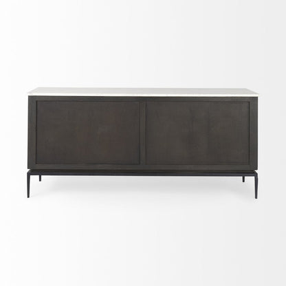 71" Black And White Marble And Solid Wood Three Drawer Sideboard With Two Doors HomeRoots