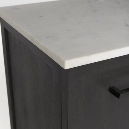 71" Black And White Marble And Solid Wood Three Drawer Sideboard With Two Doors