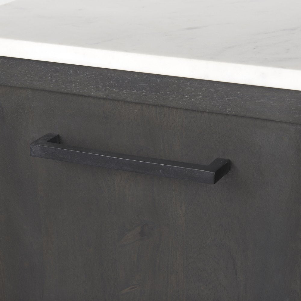 71" Black And White Marble And Solid Wood Three Drawer Sideboard With Two Doors HomeRoots
