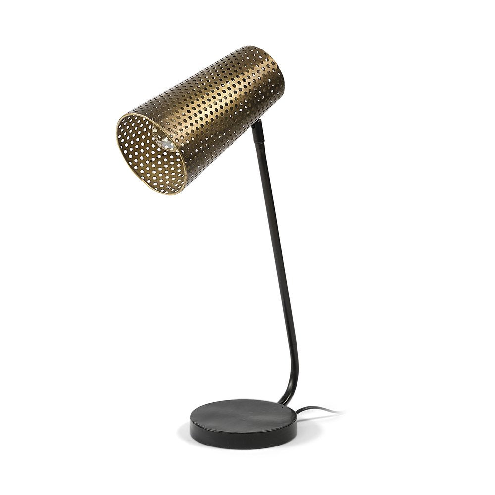 22" Black Metal Pierced Novelty Table Lamp With Cylinder Shade — view 1