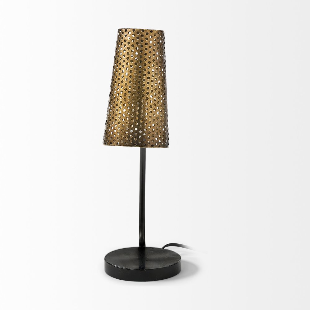 22" Black Metal Pierced Novelty Table Lamp With Cylinder Shade — view 2
