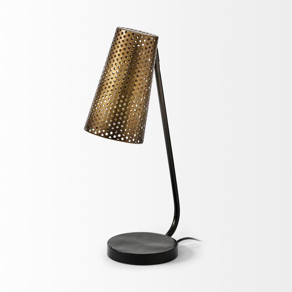 22" Black Metal Pierced Novelty Table Lamp With Cylinder Shade — view 4