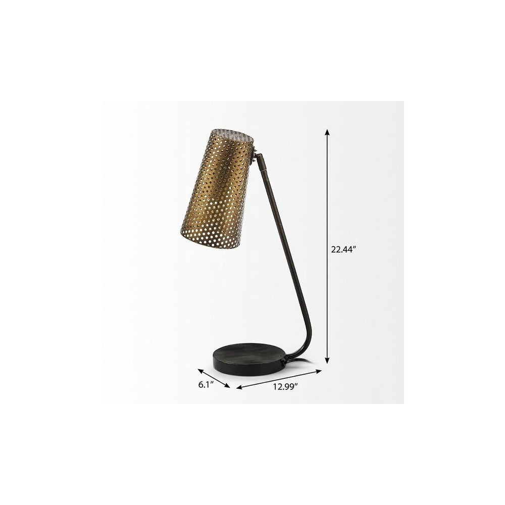 22" Black Metal Pierced Novelty Table Lamp With Cylinder Shade — view 9
