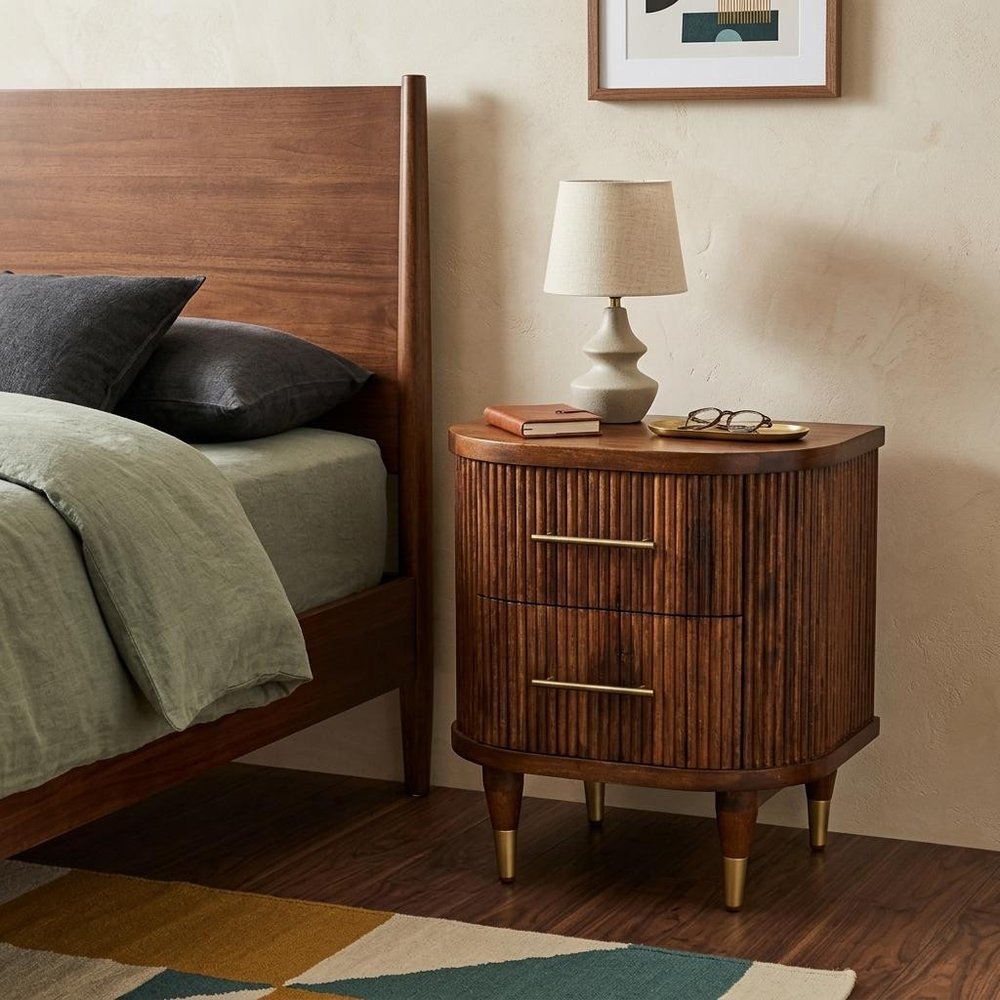 22" Chestnut Solid Wood Round Ribbed Texture Two Drawer Nightstand — view 10