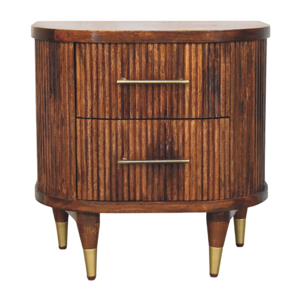 22" Chestnut Solid Wood Round Ribbed Texture Two Drawer Nightstand — view 1