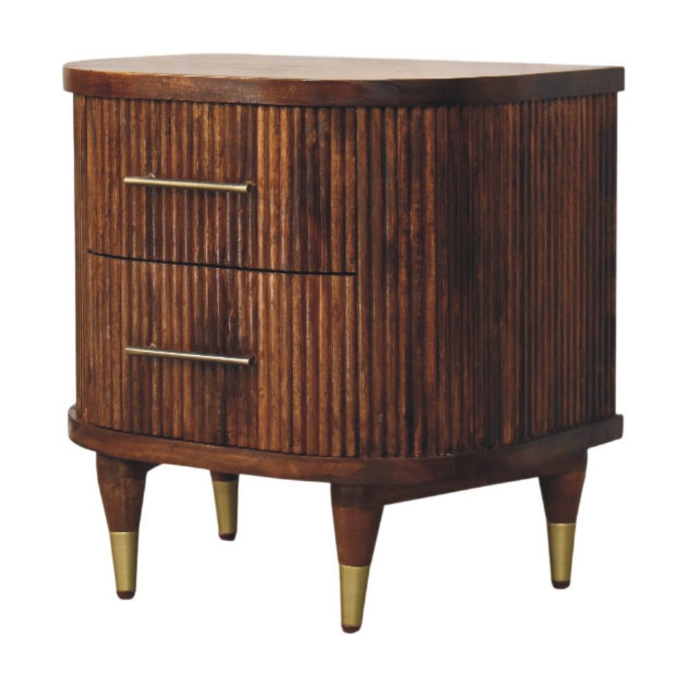 22" Chestnut Solid Wood Round Ribbed Texture Two Drawer Nightstand — view 3