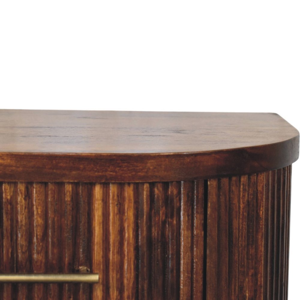 22" Chestnut Solid Wood Round Ribbed Texture Two Drawer Nightstand HomeRoots