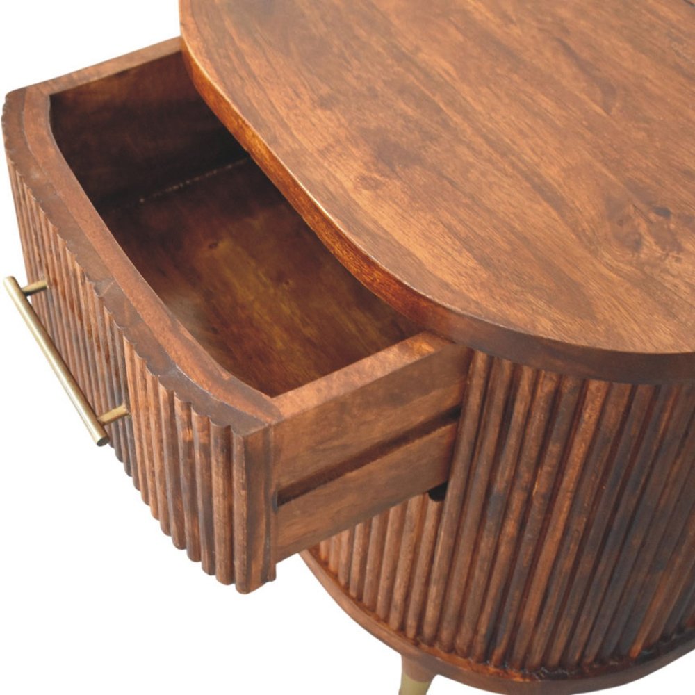 22" Chestnut Solid Wood Round Ribbed Texture Two Drawer Nightstand HomeRoots