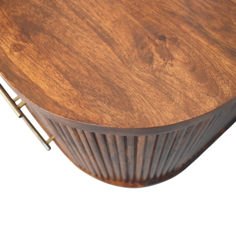 22" Chestnut Solid Wood Round Ribbed Texture Two Drawer Nightstand — view 6