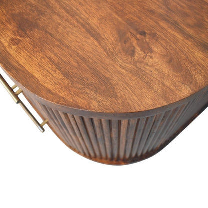 22" Chestnut Solid Wood Round Ribbed Texture Two Drawer Nightstand HomeRoots