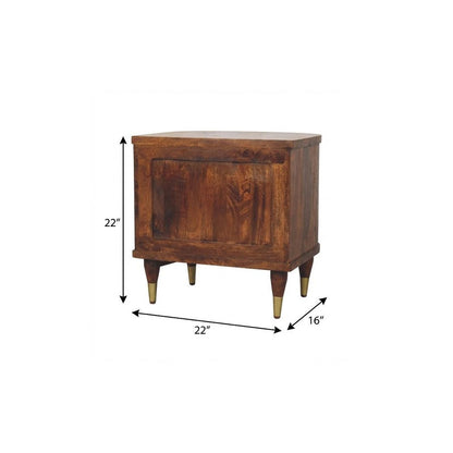 22" Chestnut Solid Wood Round Ribbed Texture Two Drawer Nightstand HomeRoots