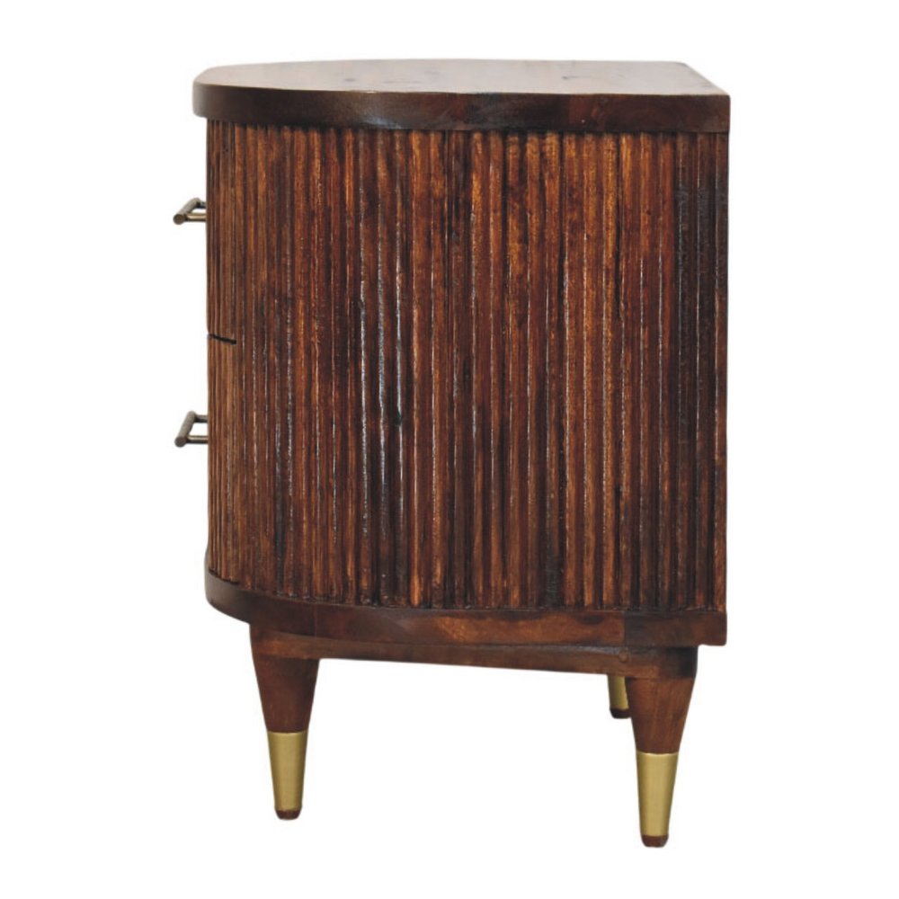 22" Chestnut Solid Wood Round Ribbed Texture Two Drawer Nightstand — view 7