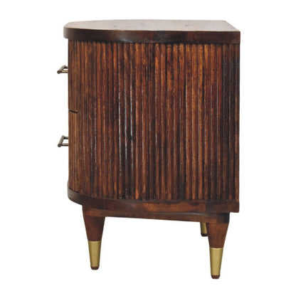 22" Chestnut Solid Wood Round Ribbed Texture Two Drawer Nightstand HomeRoots