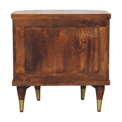 22" Chestnut Solid Wood Round Ribbed Texture Two Drawer Nightstand HomeRoots