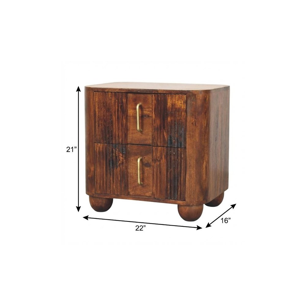 21" Chestnut Solid Wood Ribbed Texture Two Drawer Nightstand HomeRoots