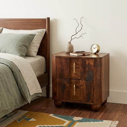 21" Chestnut Solid Wood Ribbed Texture Two Drawer Nightstand HomeRoots