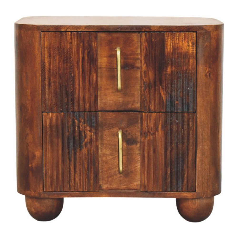 21" Chestnut Solid Wood Ribbed Texture Two Drawer Nightstand HomeRoots