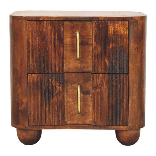 21" Chestnut Solid Wood Ribbed Texture Two Drawer Nightstand