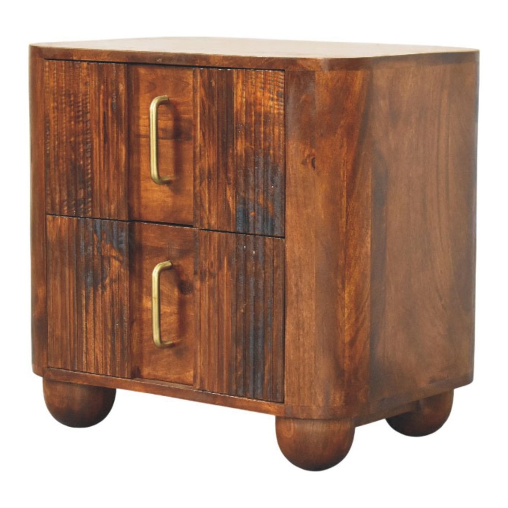 21" Chestnut Solid Wood Ribbed Texture Two Drawer Nightstand HomeRoots