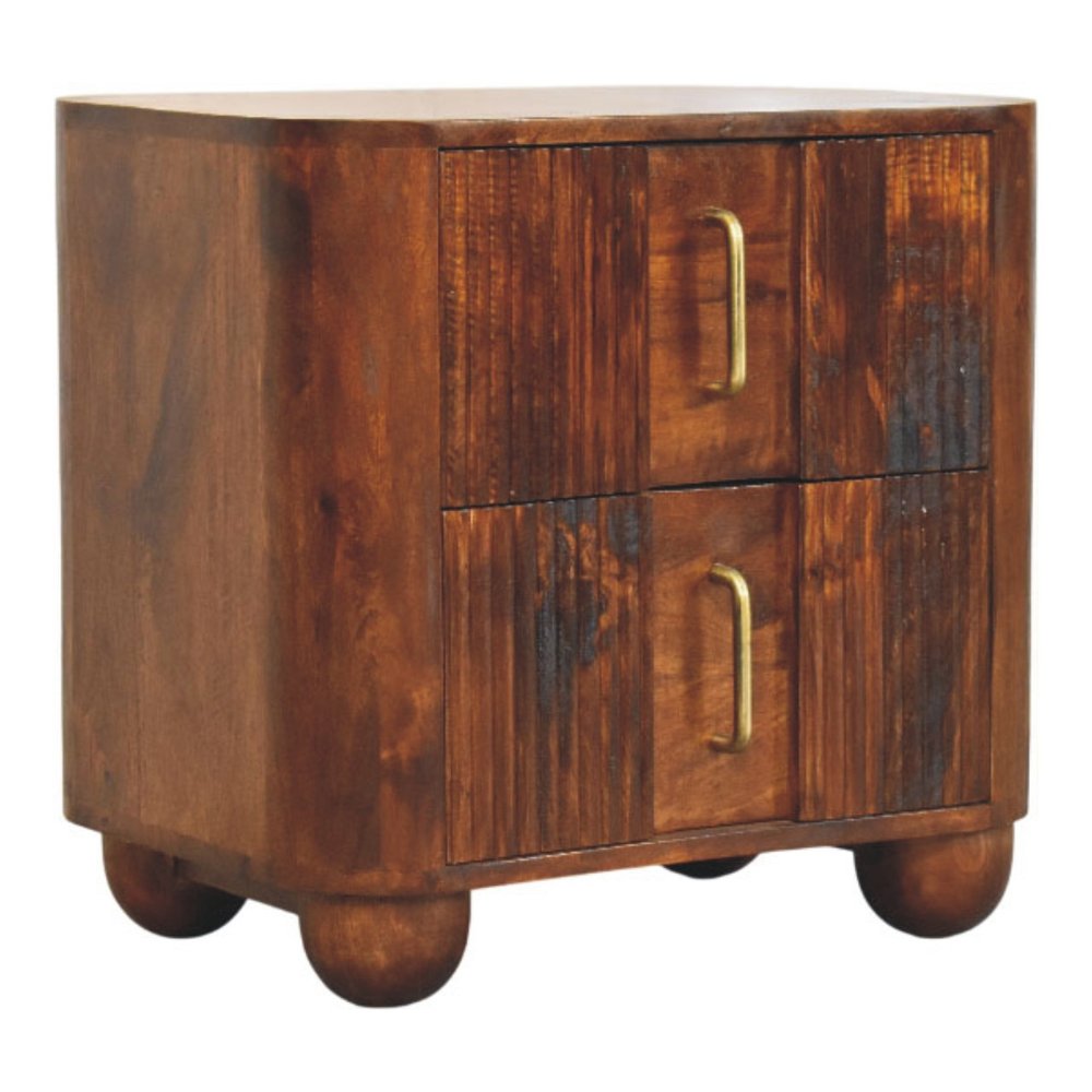 21" Chestnut Solid Wood Ribbed Texture Two Drawer Nightstand — view 5