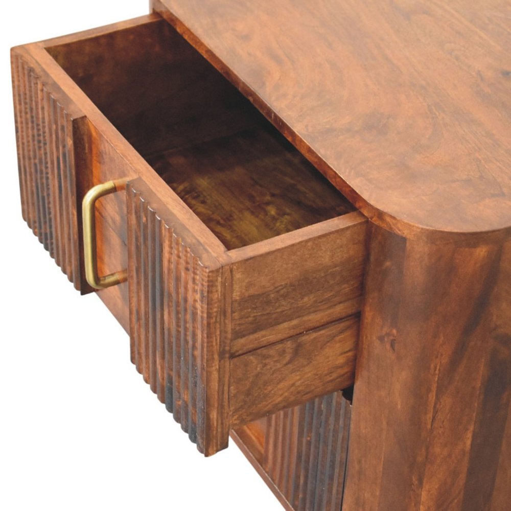 21" Chestnut Solid Wood Ribbed Texture Two Drawer Nightstand HomeRoots