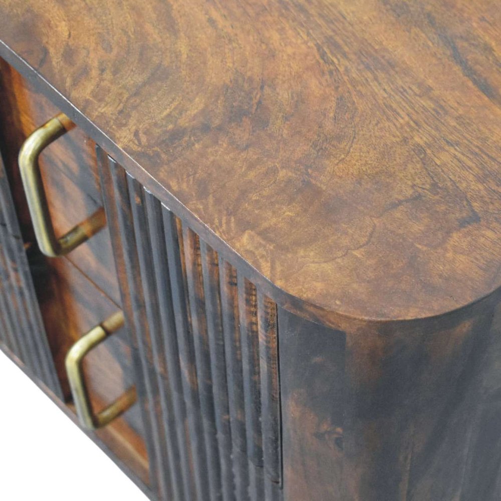 21" Chestnut Solid Wood Ribbed Texture Two Drawer Nightstand HomeRoots