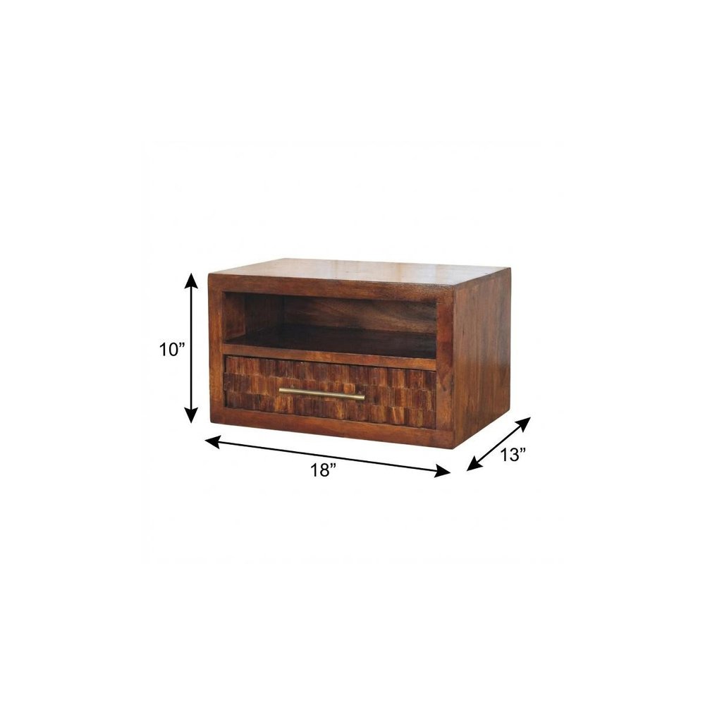 18" Chestnut Solid Wood Carved Geometric One Drawer Floating Nightstand — view 10