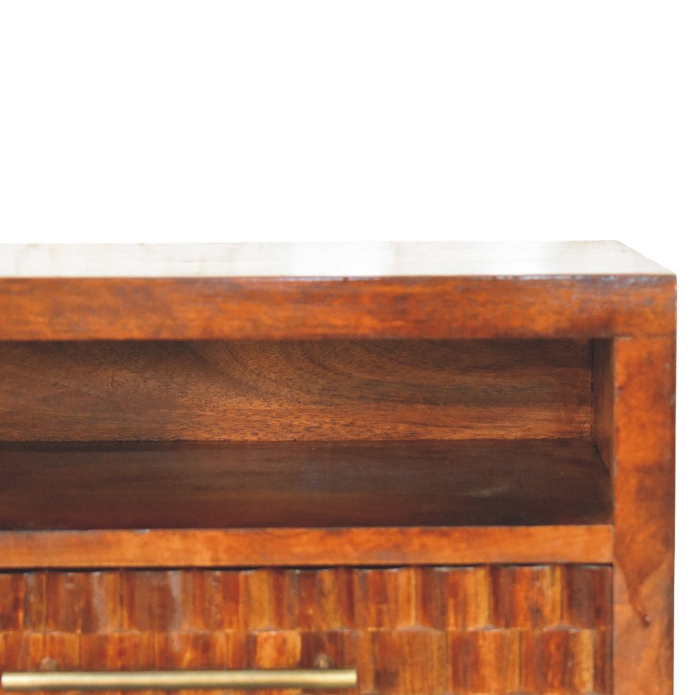 18" Chestnut Solid Wood Carved Geometric One Drawer Floating Nightstand — view 4