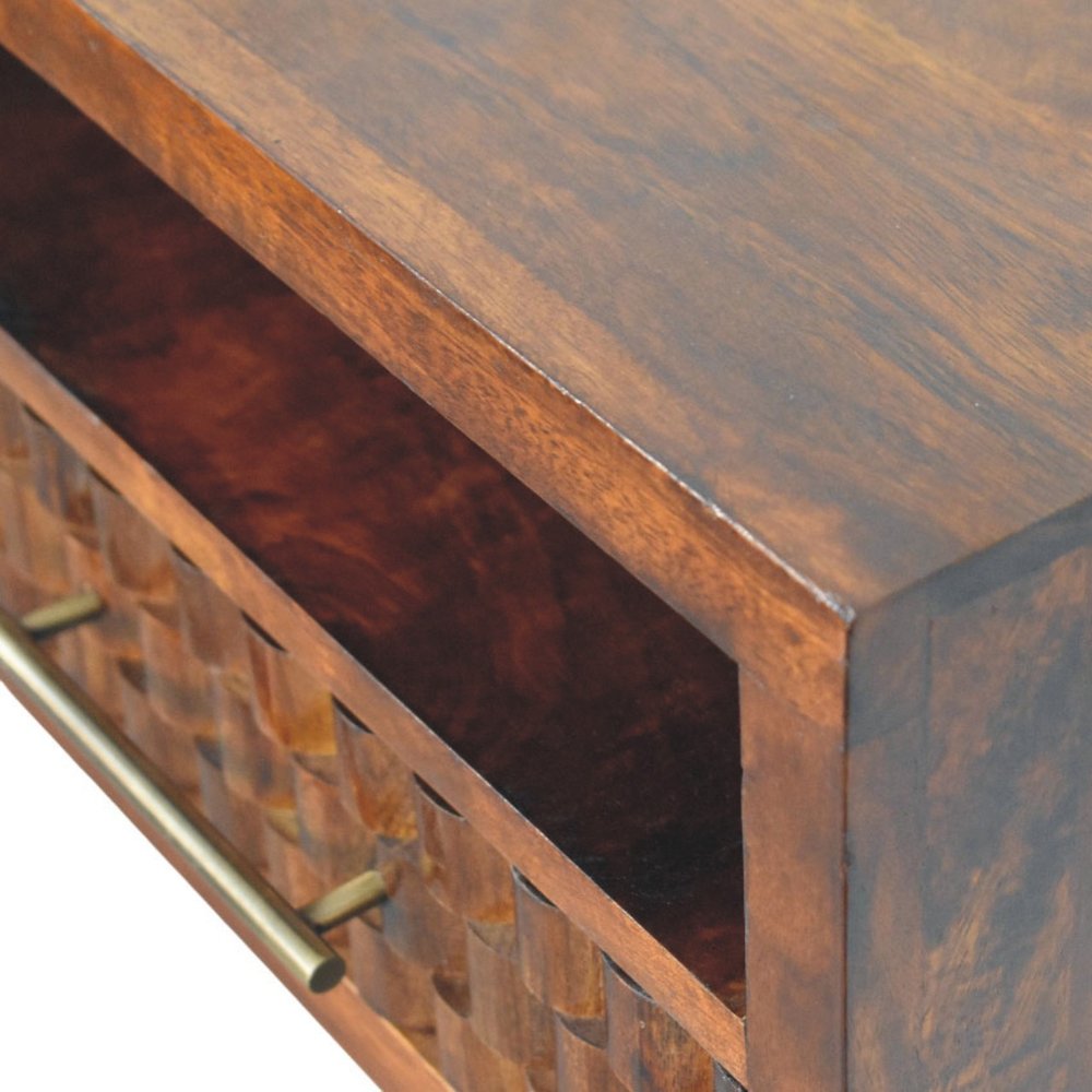 18" Chestnut Solid Wood Carved Geometric One Drawer Floating Nightstand HomeRoots