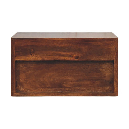 18" Chestnut Solid Wood Carved Geometric One Drawer Floating Nightstand