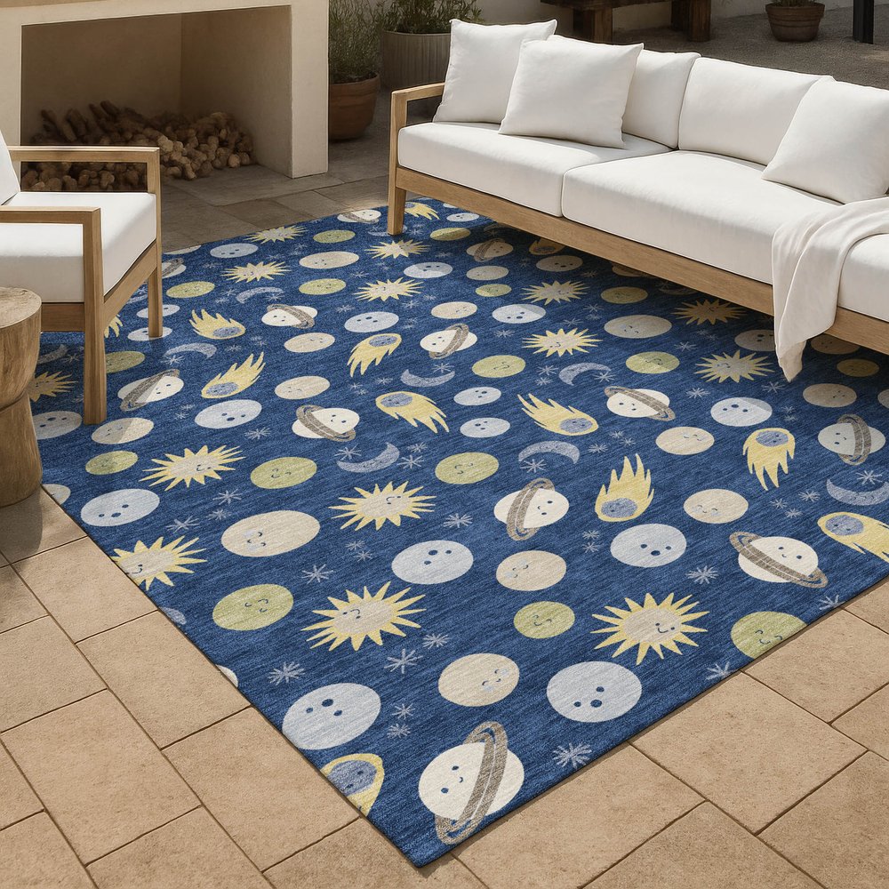 9' X 12' Navy Blue And Ivory Geometric Washable Indoor Outdoor Area Rug HomeRoots