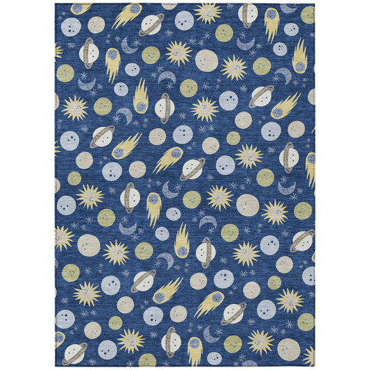 9' X 12' Navy Blue And Ivory Geometric Washable Indoor Outdoor Area Rug