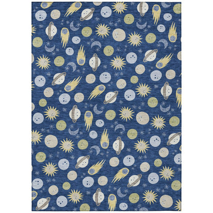 9' X 12' Navy Blue And Ivory Geometric Washable Indoor Outdoor Area Rug HomeRoots
